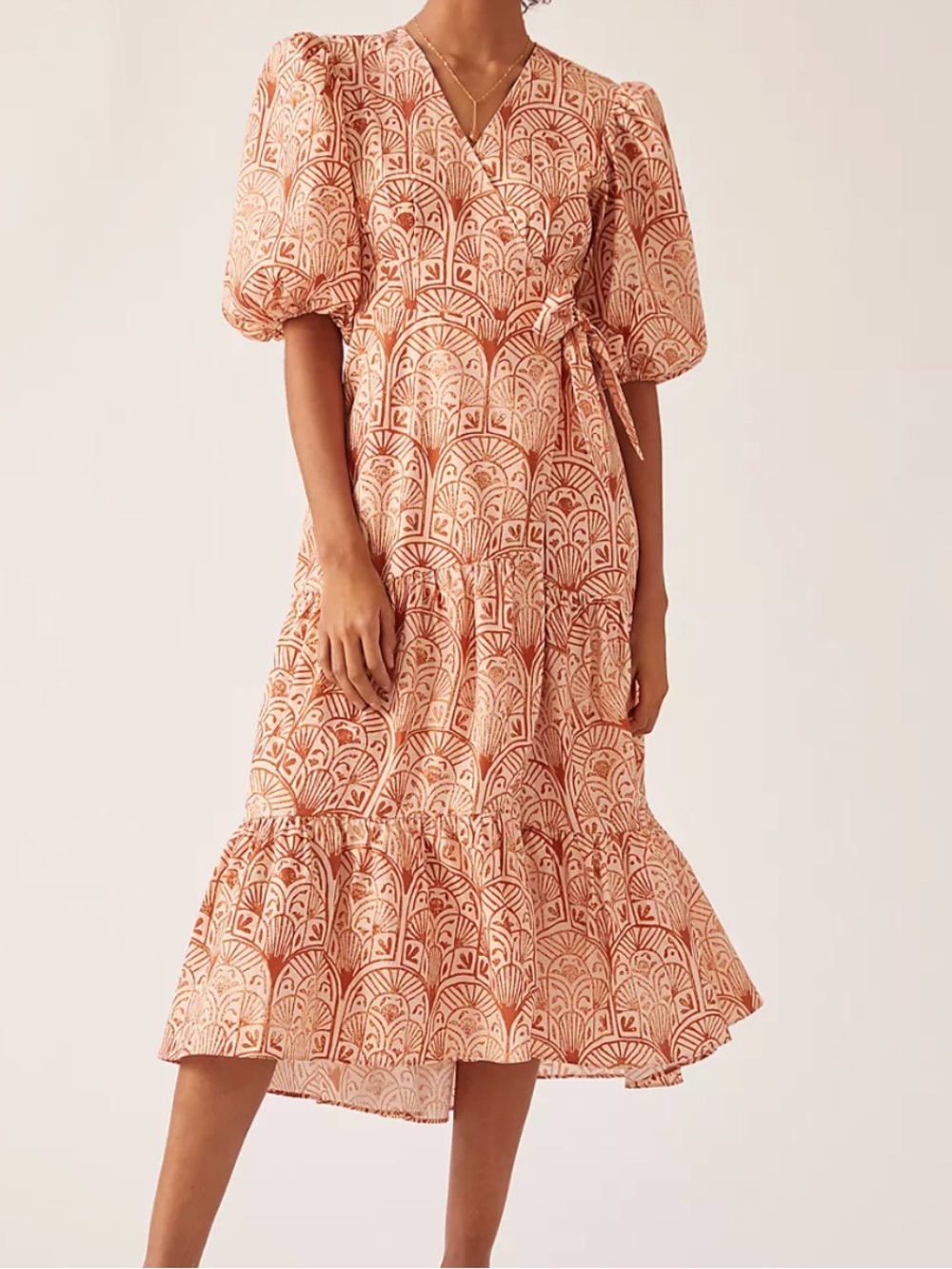 Anthropologie Hutch Terracotta Puff-Sleeve Midi Dress